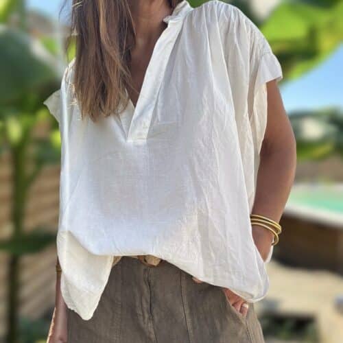 Blouse ample Théa en voile de coton écru