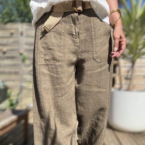 Pantalon barrel en lin kaki Calvi