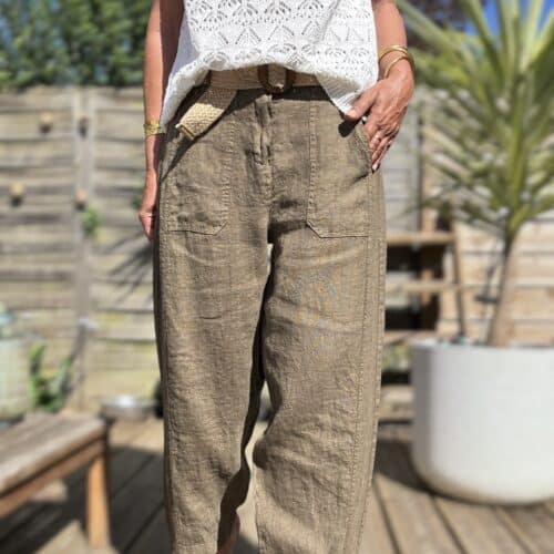 Pantalon barrel en lin kaki Calvi