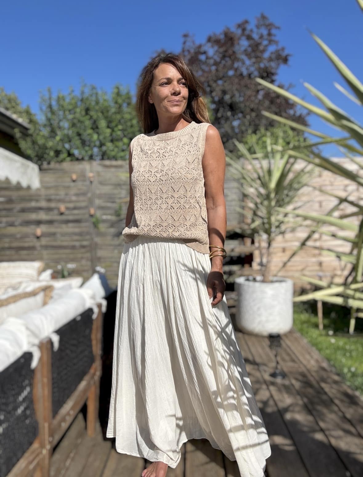 Jupe longue Mira en voile de coton écru, camel ou noir – Image 9