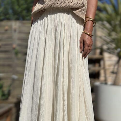 Jupe longue Mira en voile de coton écru, camel ou noir