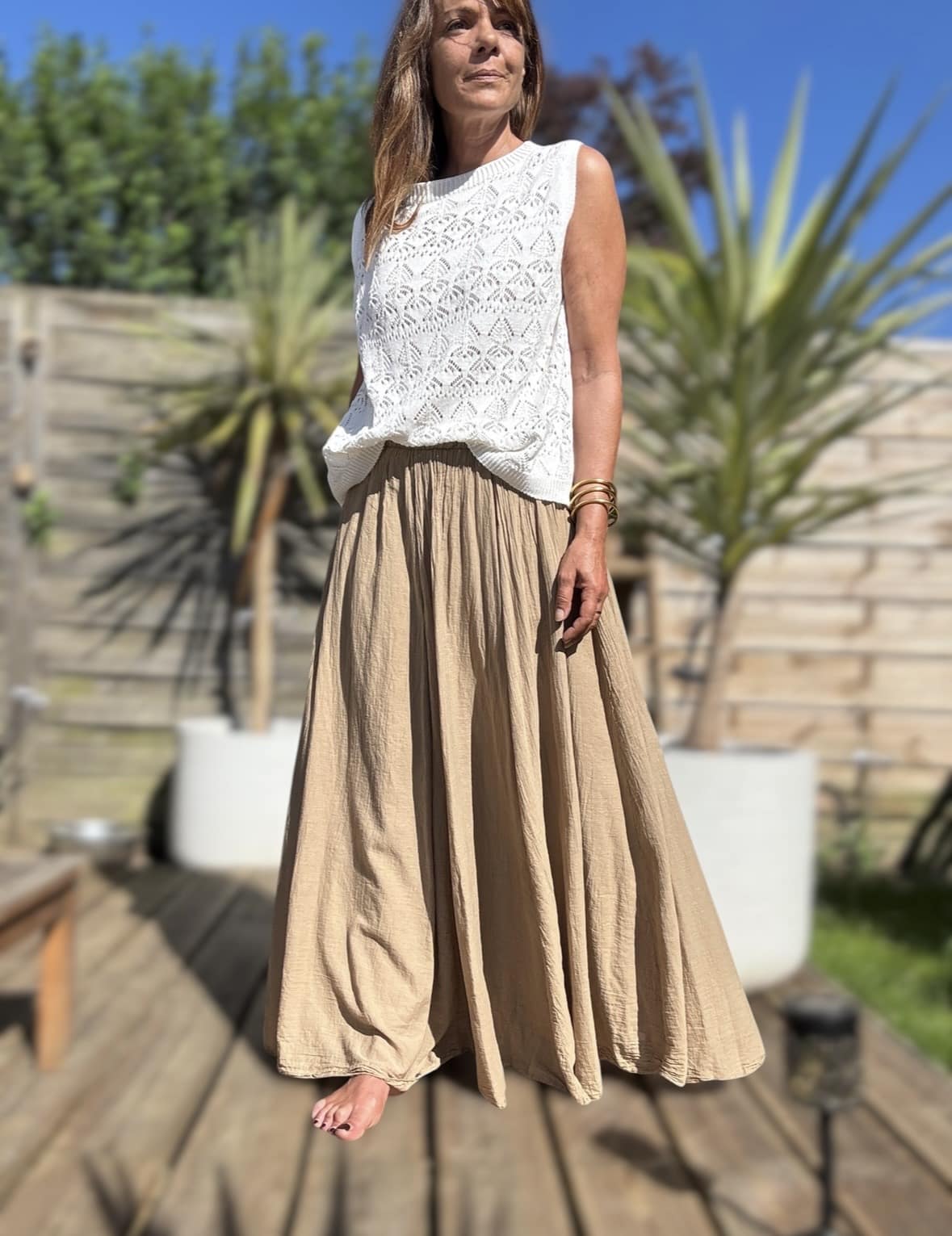 Jupe longue Mira en voile de coton écru, camel ou noir – Image 6
