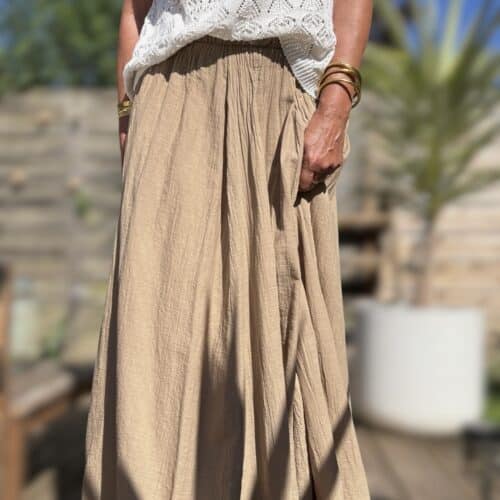 Jupe longue Mira en voile de coton écru, camel ou noir