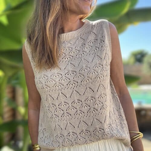 Débardeur Baz en crochet écru, camel, kaki ou noir