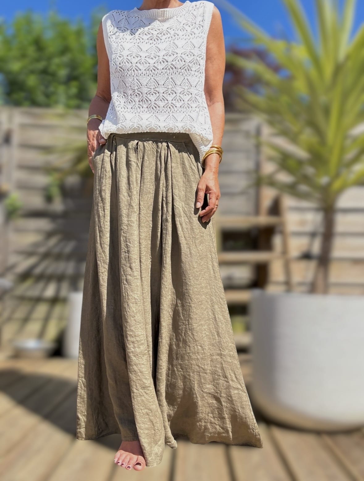 Jupe longue Alivia en lin kaki – Image 5