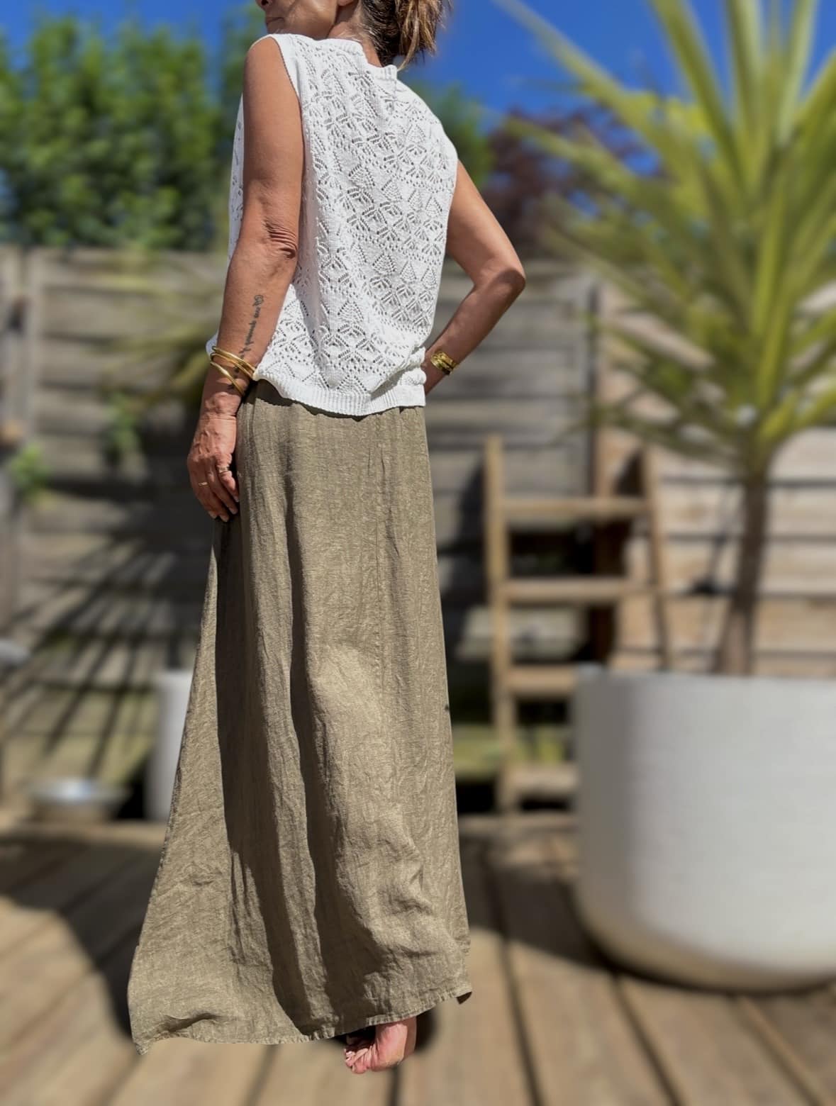 Jupe longue Alivia en lin kaki – Image 4