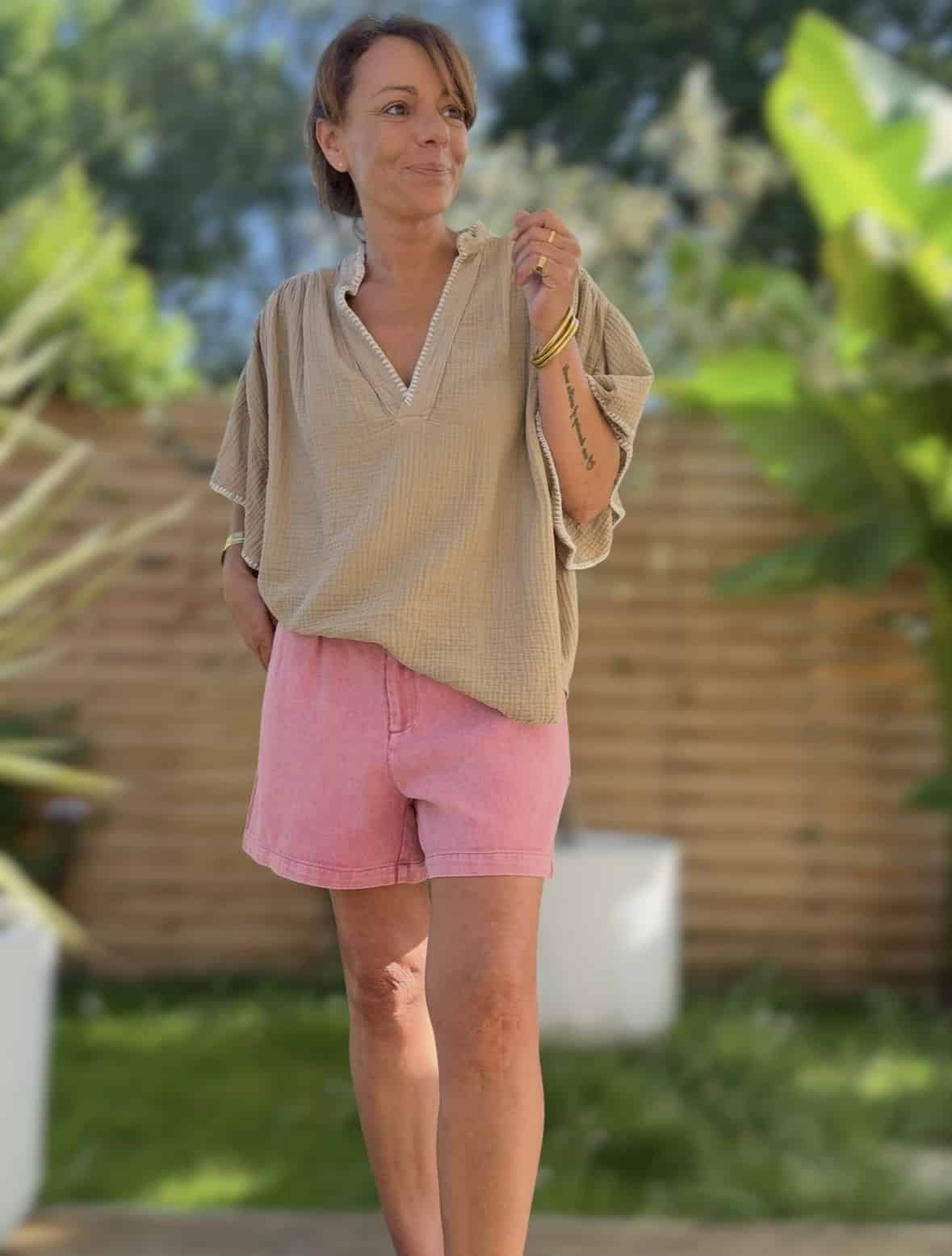 Short en coton Azéma tabac ou rose – Image 4