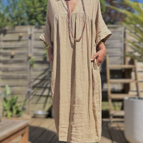 Robe longue en lin Zabel kaki ou camel