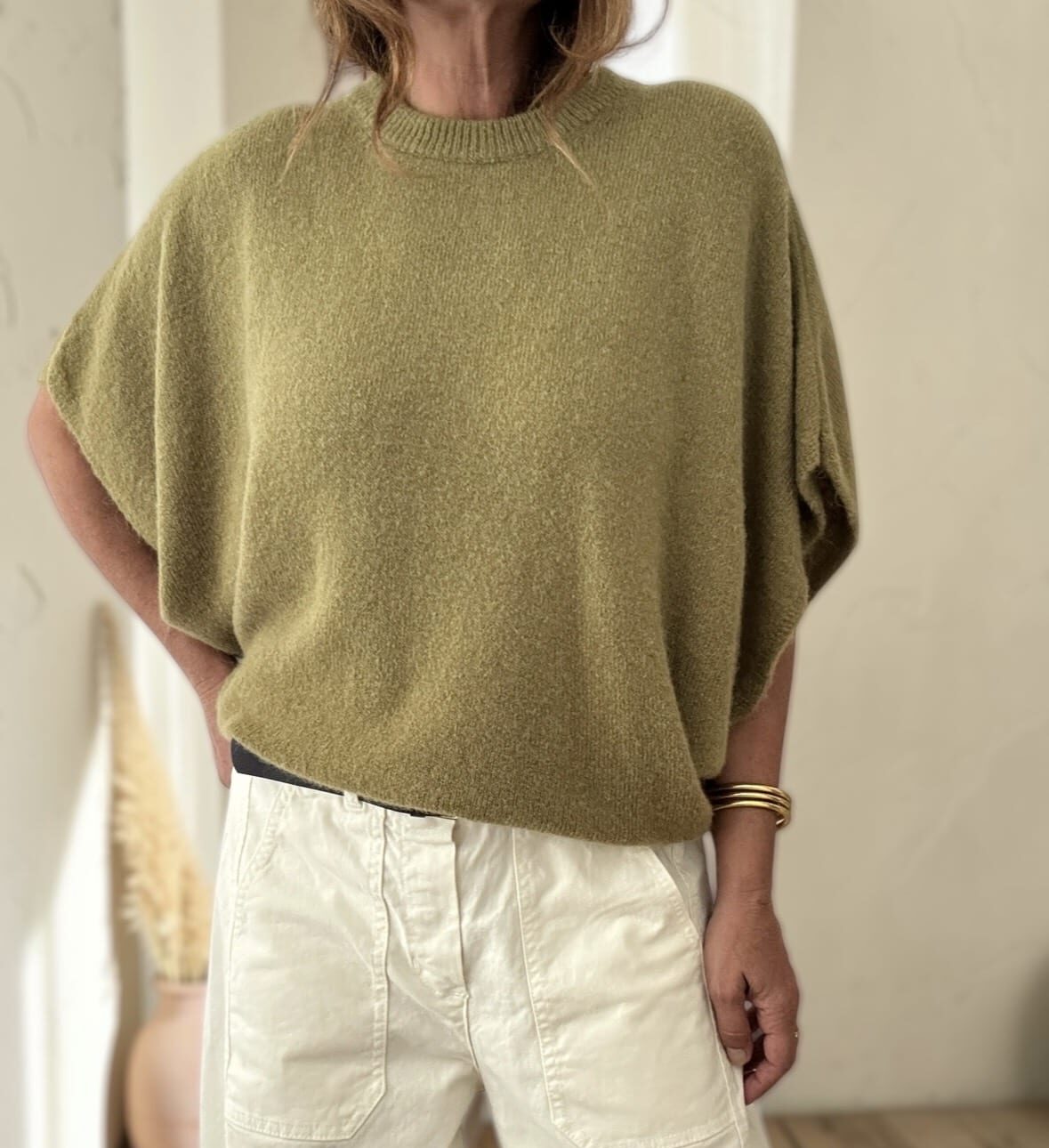 Pull chauve-souris en baby alpaga olive Niko – Image 6