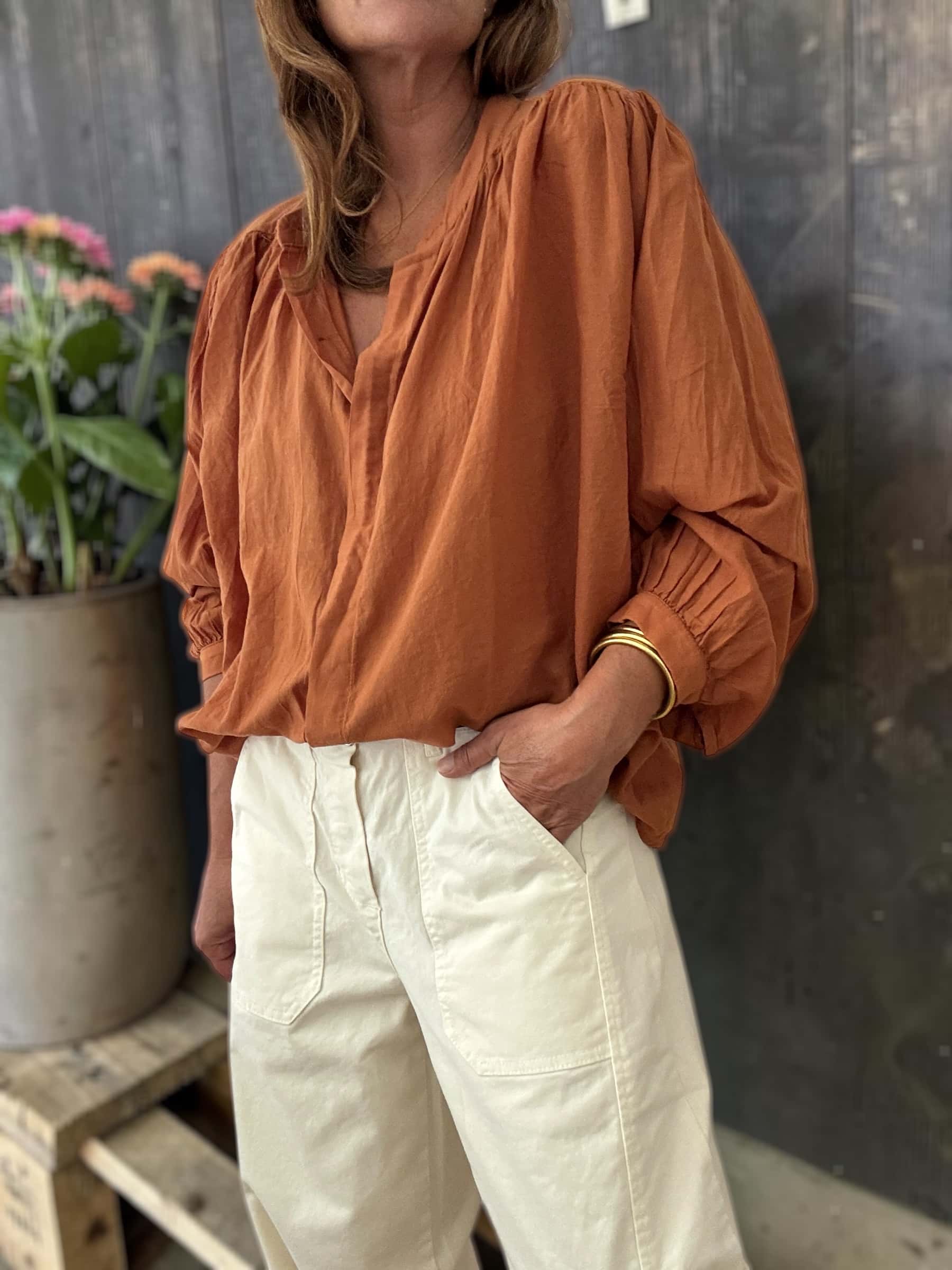 Chemise ample rouille en voile de coton Maly