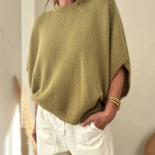 Pull chauve-souris en baby alpaga olive Niko