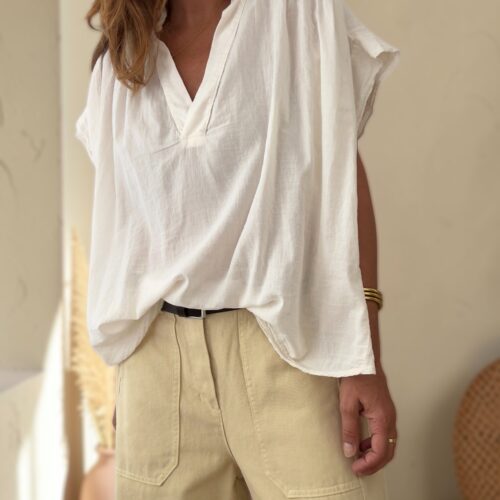 Blouse ample Théa en voile de coton écru