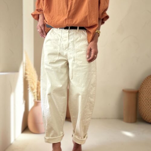 Pantalon barrel Giany en coton écru