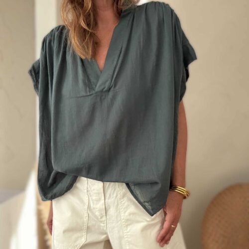 Blouse ample Théa en voile de coton grenade vert foncé
