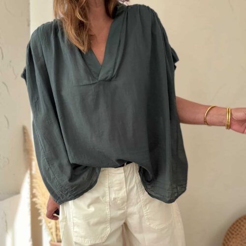 Blouse ample Théa en voile de coton grenade vert foncé