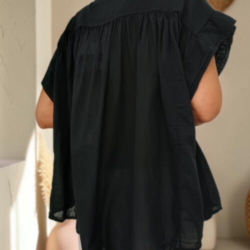 Blouse ample Théa en voile de coton noir