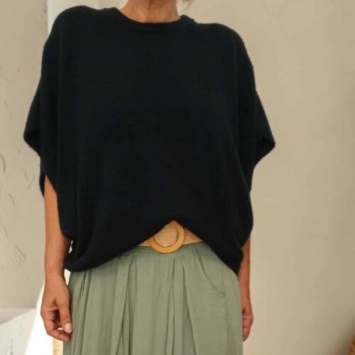 Pull chauve-souris en baby alpaga noir Niko