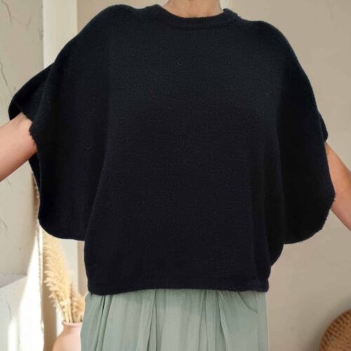 Pull chauve-souris en baby alpaga noir Niko
