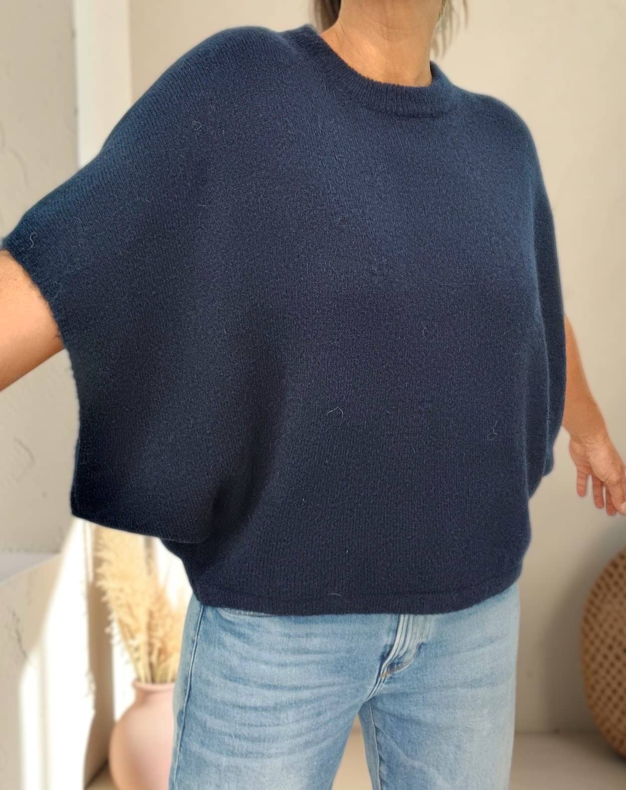 Pull chauve-souris en baby alpaga marine Niko – Image 2