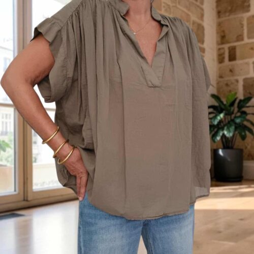 Blouse ample Théa en voile de coton grenade taupe