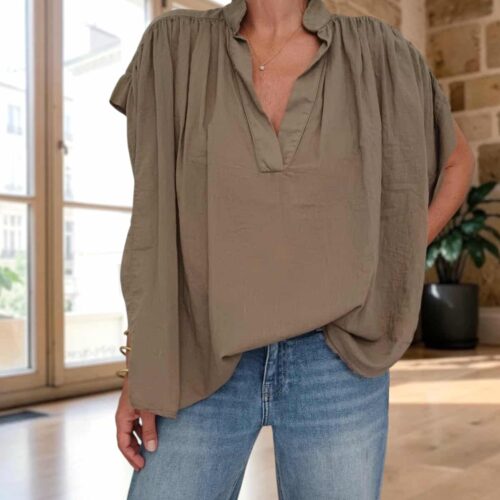 Blouse ample Théa en voile de coton grenade taupe