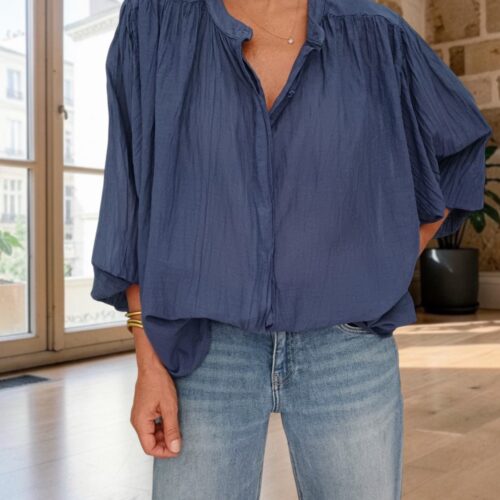 Chemise ample marine en voile de coton Maly