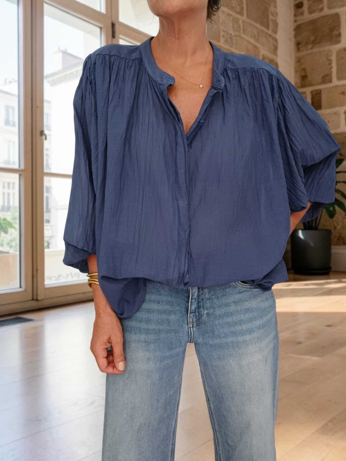 Chemise ample marine en voile de coton Maly