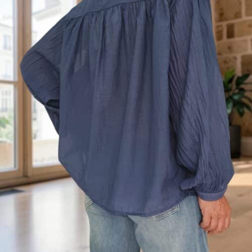 Chemise ample marine en voile de coton Maly