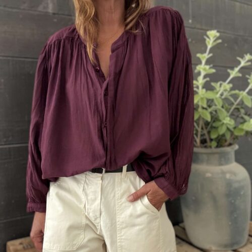 Chemise ample aubergine en voile de coton Maly