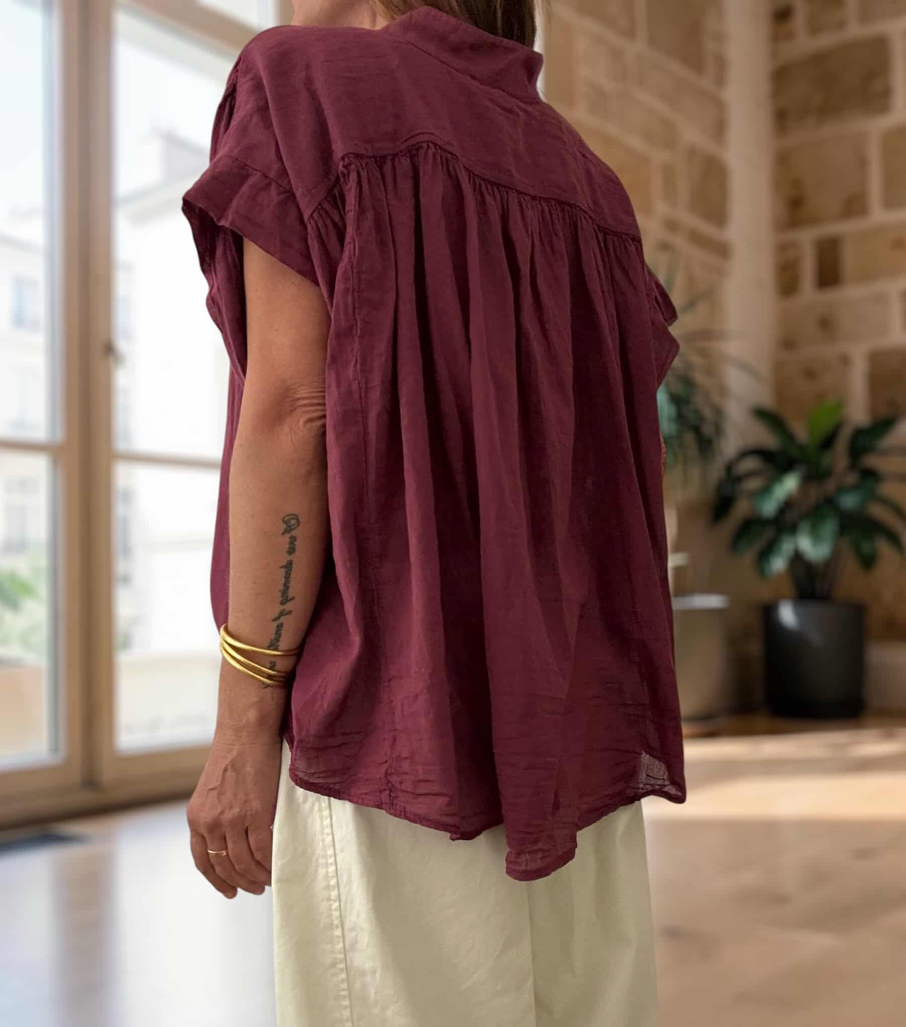 Blouse ample Théa en voile de coton grenade – Image 2