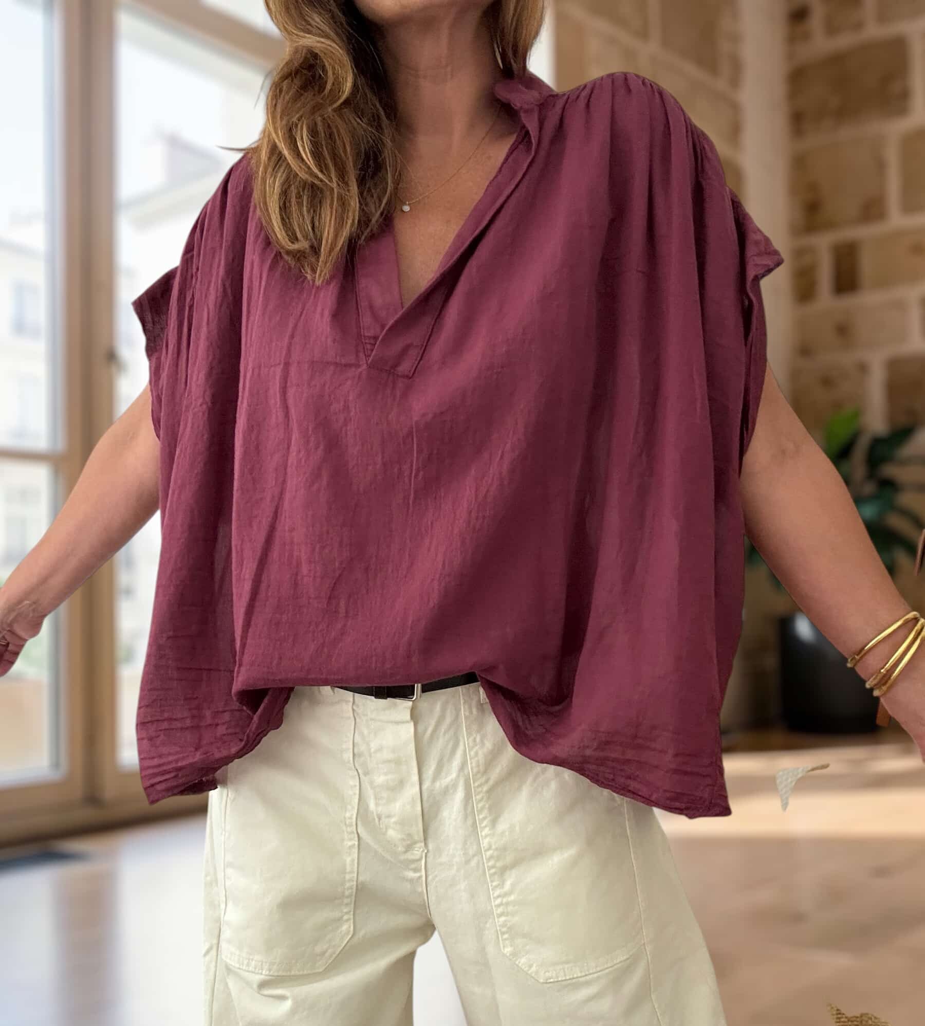 Blouse ample Théa en voile de coton grenade – Image 3