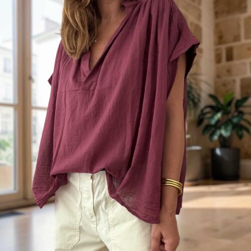 Blouse ample Théa en voile de coton grenade