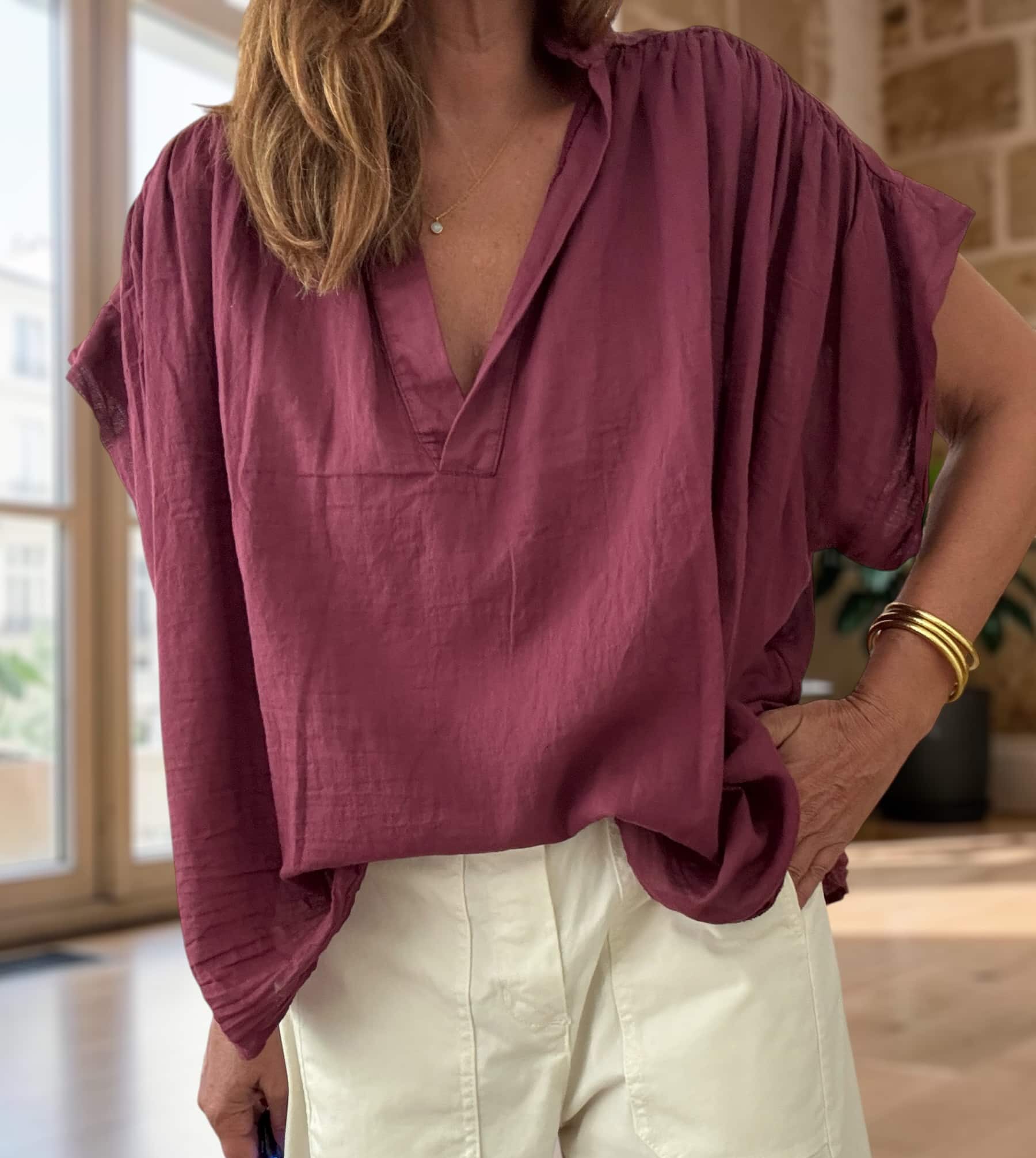 Blouse ample Théa en voile de coton grenade – Image 4