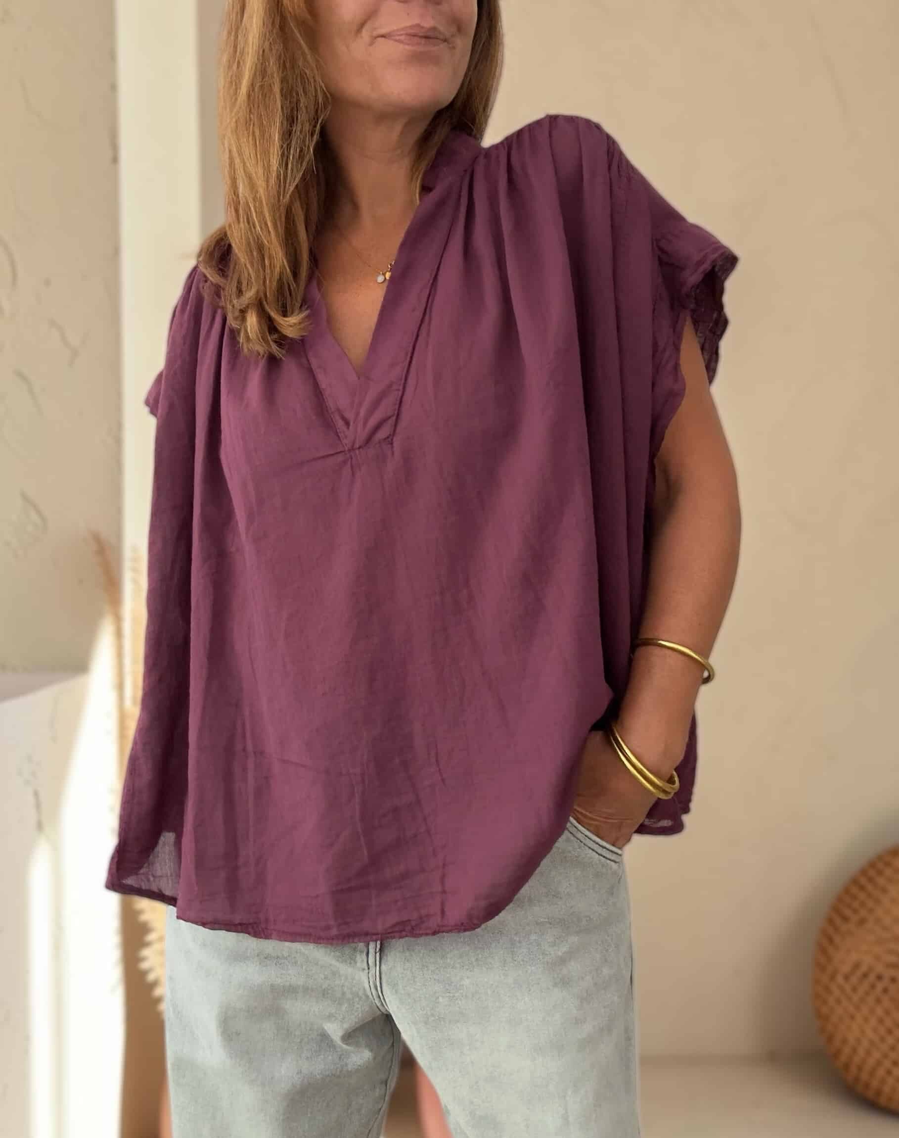 Blouse ample Théa en voile de coton aubergine – Image 6