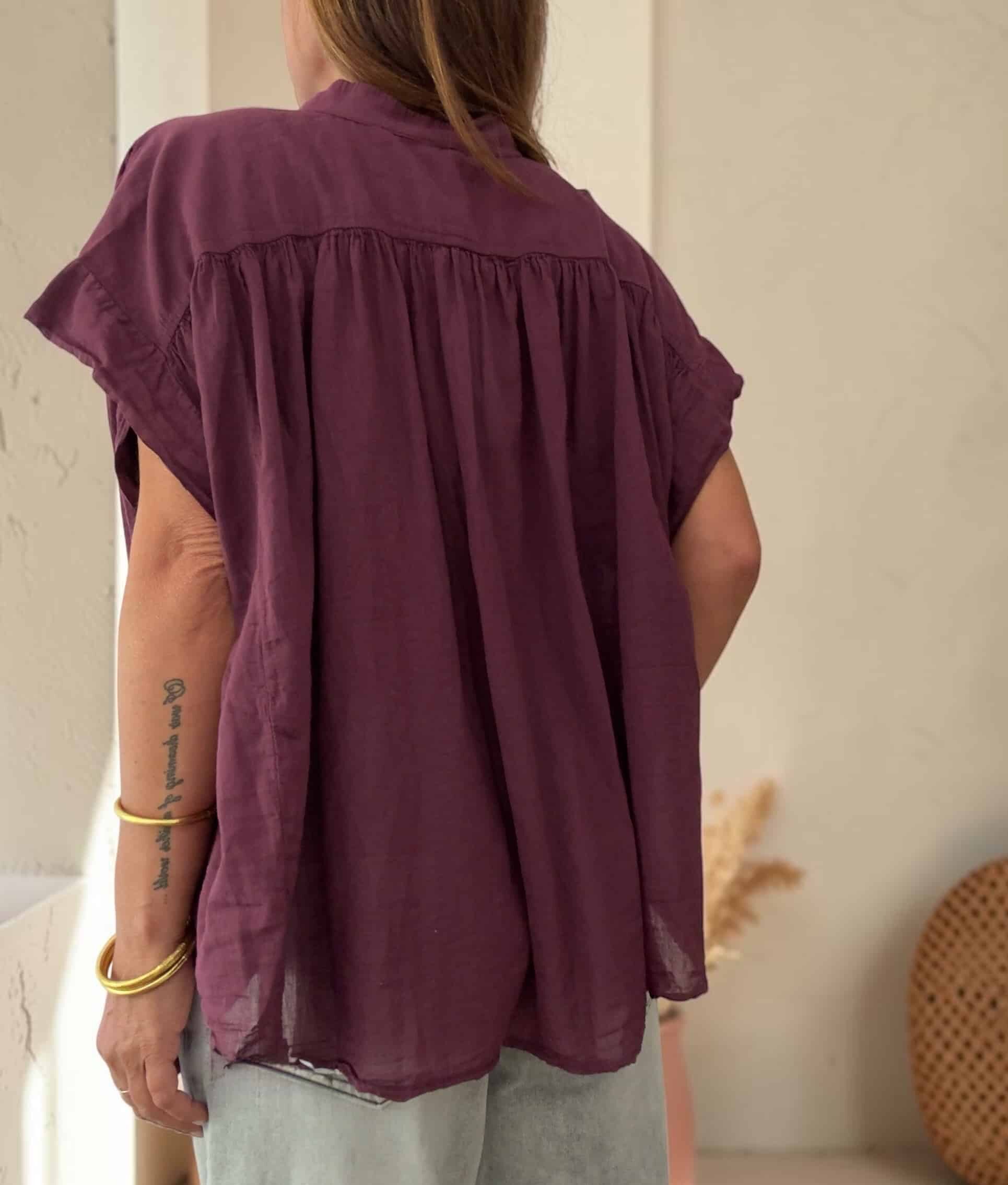 Blouse ample Théa en voile de coton aubergine – Image 5