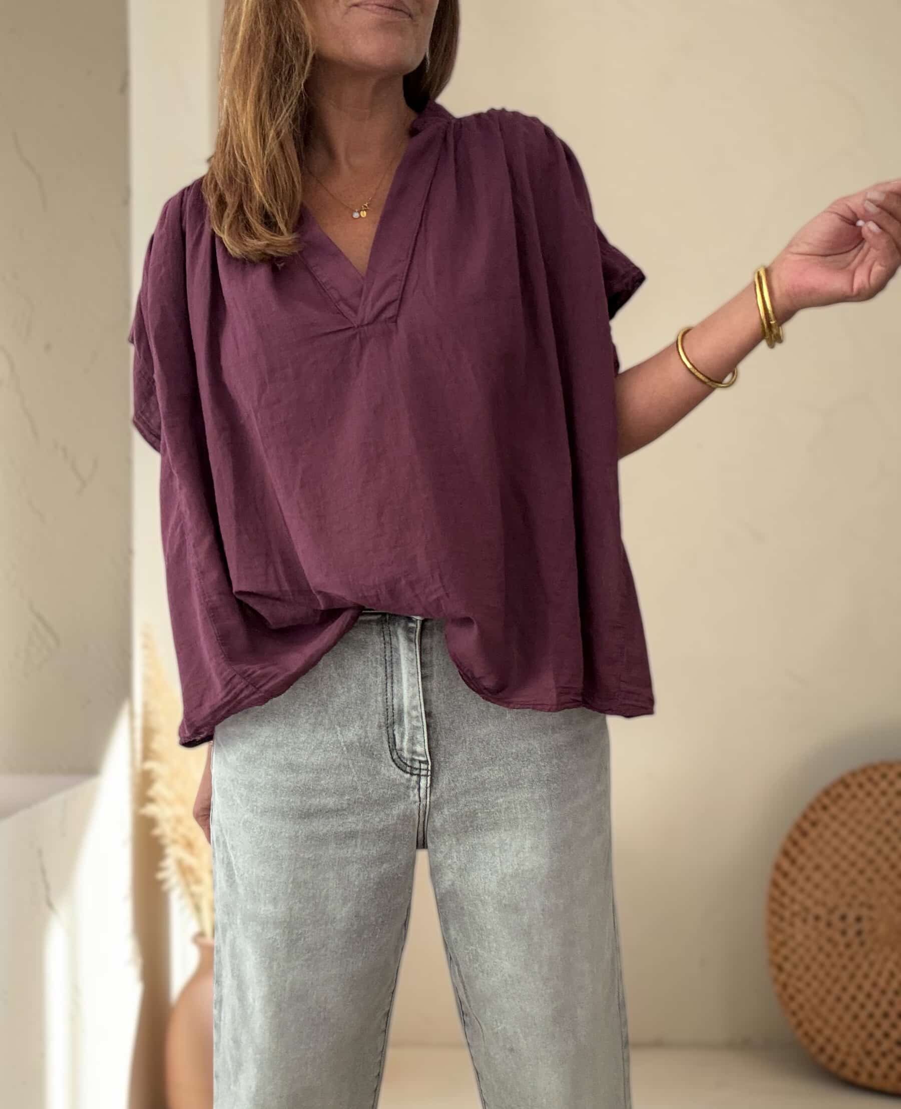 Blouse ample Théa en voile de coton aubergine – Image 4