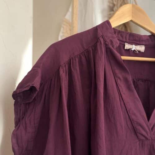 Blouse ample Théa en voile de coton aubergine