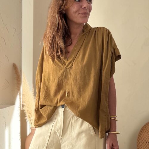 Blouse ample Théa en voile de coton safran