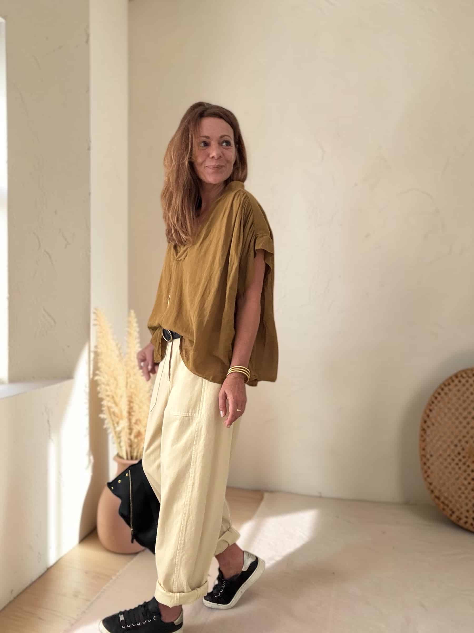 Blouse ample Théa en voile de coton safran – Image 4