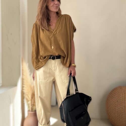 Blouse ample Théa en voile de coton safran