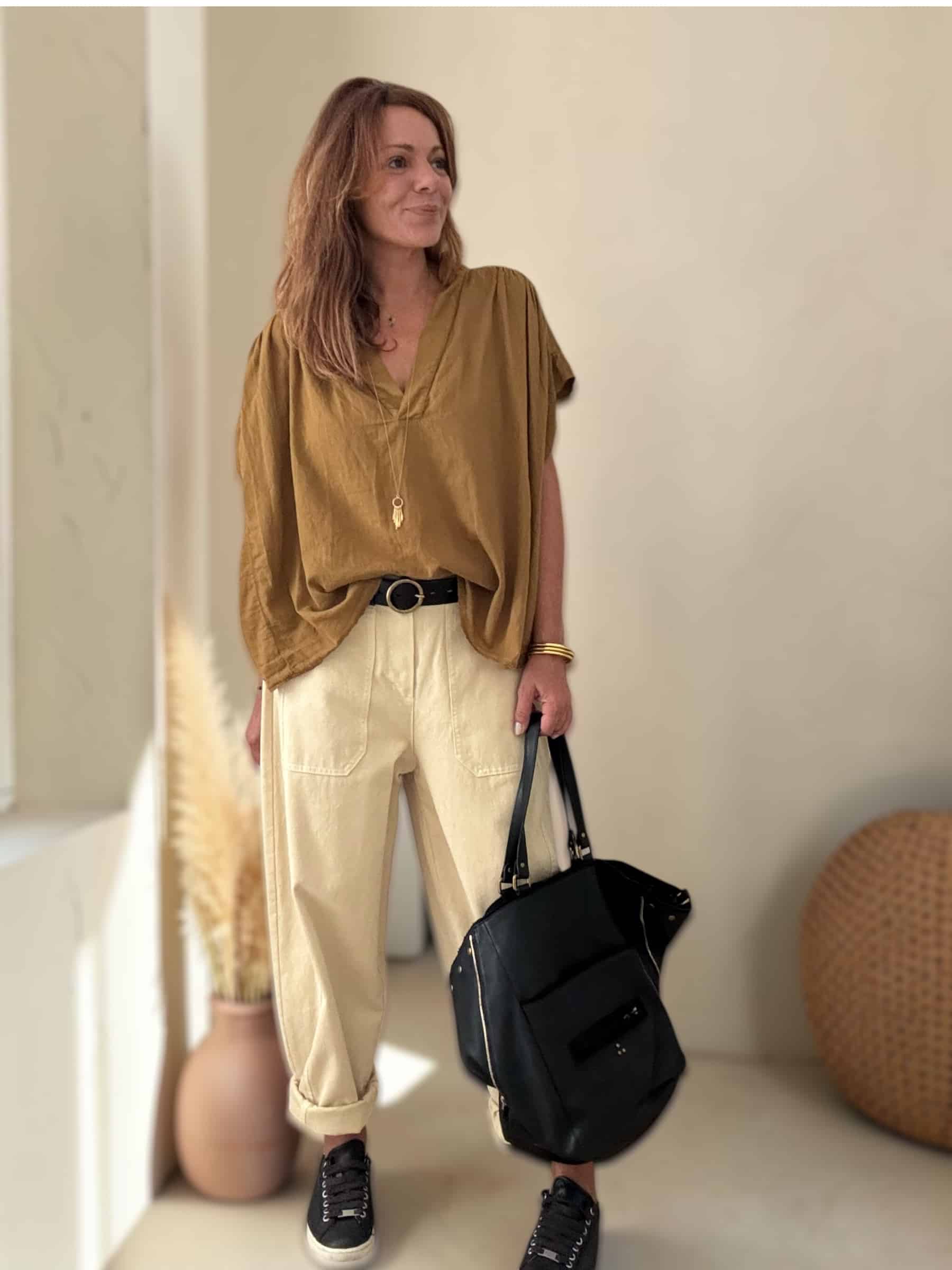 Blouse ample Théa en voile de coton safran – Image 2