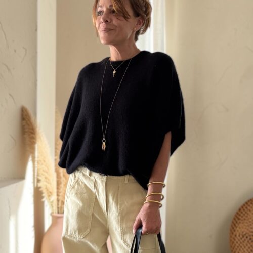 Pull chauve-souris en baby alpaga noir Niko