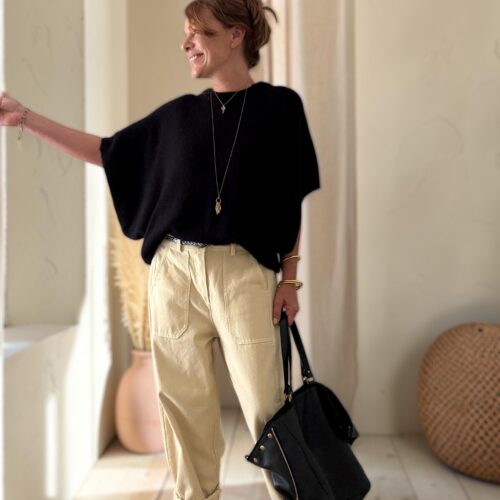 Pull chauve-souris en baby alpaga noir Niko
