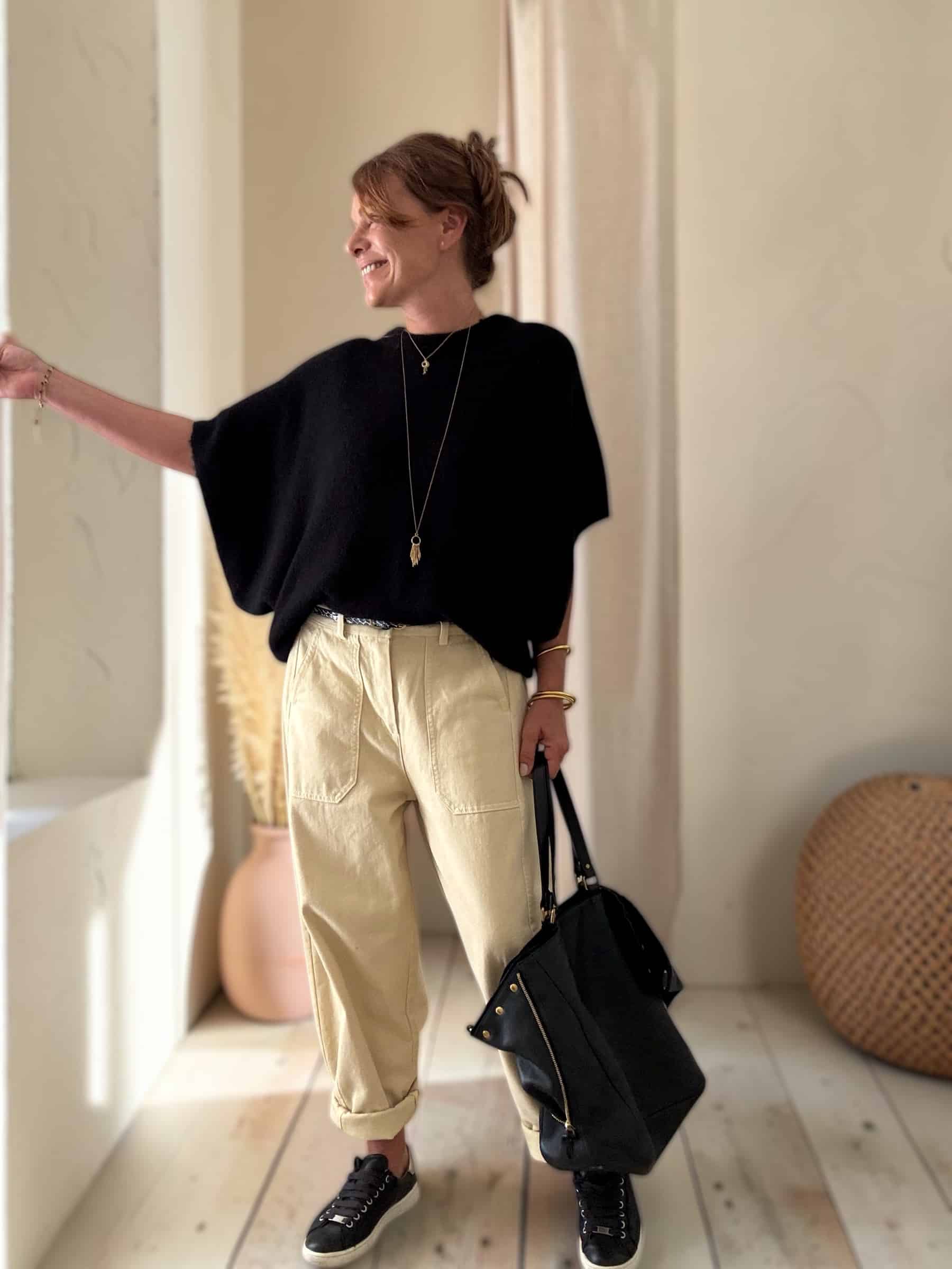 Pull chauve-souris en baby alpaga noir Niko