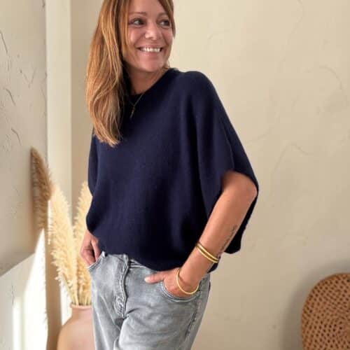 Pull chauve-souris en baby alpaga marine Niko