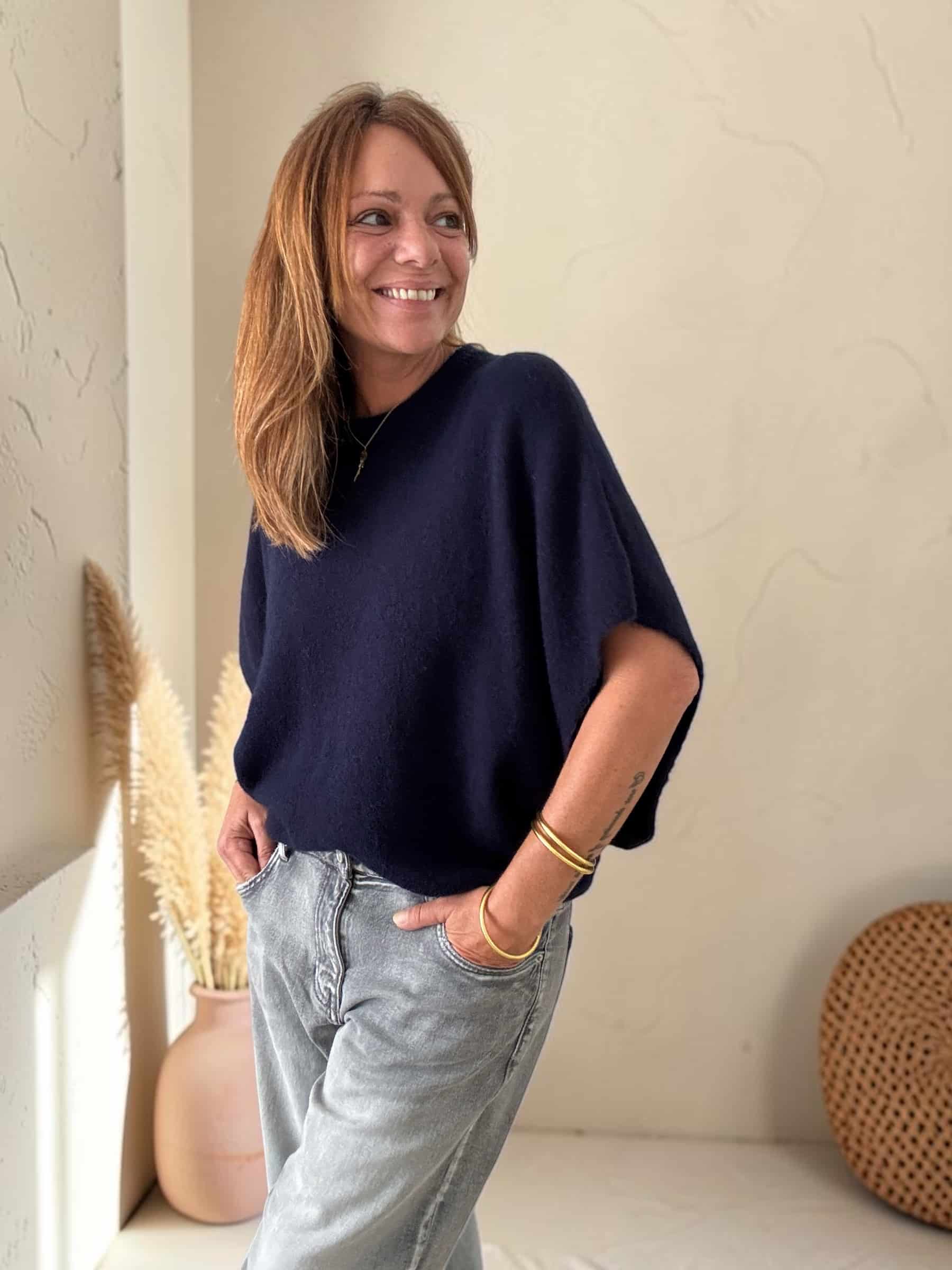 Pull chauve-souris en baby alpaga marine Niko – Image 2