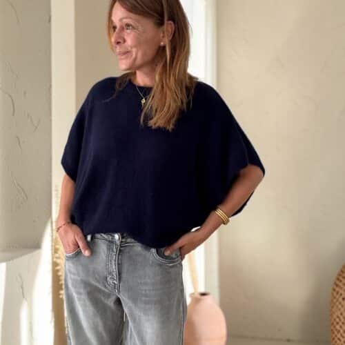 Pull chauve-souris en baby alpaga marine Niko