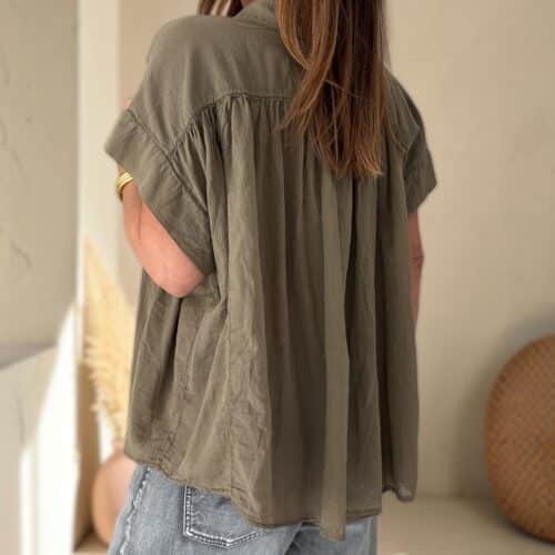 Blouse ample Théa en voile de coton  kaki