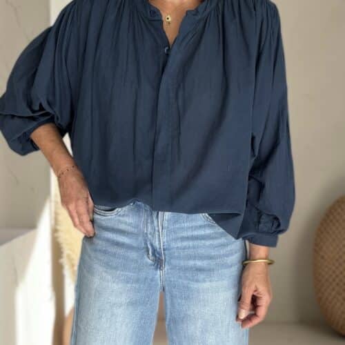Chemise ample marine profond en voile de coton Maly