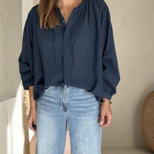 Chemise ample marine profond en voile de coton Maly